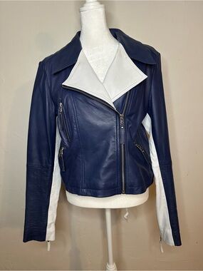 VINTAGE Cache Blue & White Leather Jacket